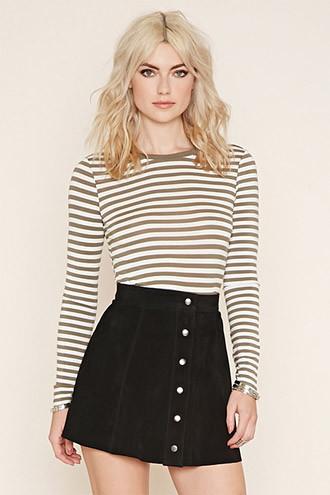 Forever21 Women's  Olive & Cream Striped Knit Top