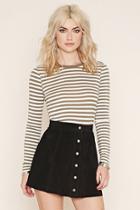 Forever21 Women's  Olive & Cream Striped Knit Top