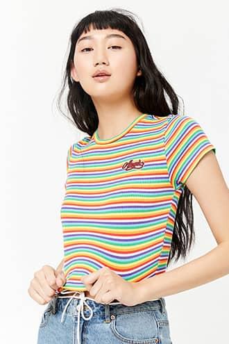 Forever21 Striped Angel Graphic Crop Top