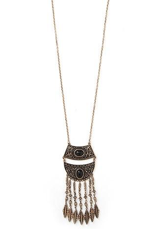 Forever21 Black & Antique Gold Faux Stone Longline Necklace