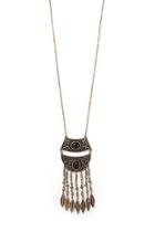 Forever21 Black & Antique Gold Faux Stone Longline Necklace