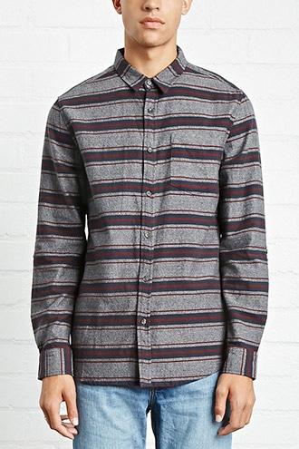 21 Men Men's  Slim-fit Striped Cotton Shirt
