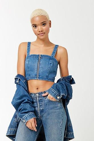 Forever21 Pull-ring Denim Crop Top