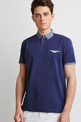 Forever21 Chambray-trimmed Polo