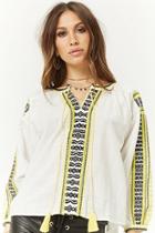 Forever21 Geo Embroidered Peasant Top
