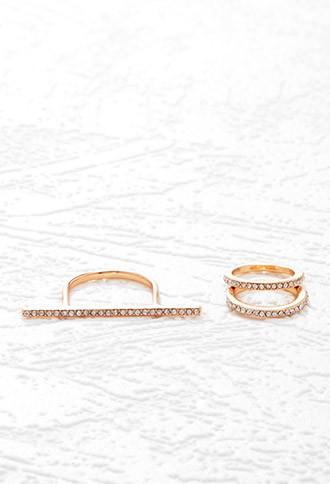 Forever21 Rhinestone Bar Ring Set (gold/clear)