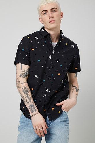 Forever21 Classic Fit Space Print Shirt