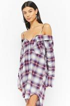 Forever21 Plaid Open-shoulder Shirt Dress