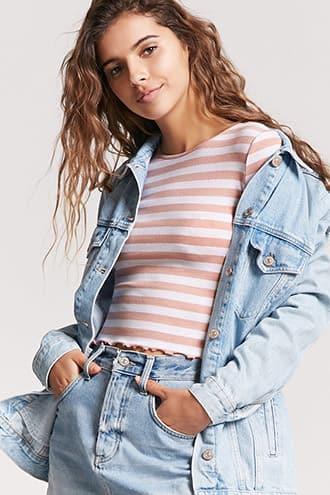 Forever21 Lettuce-edge Striped Top