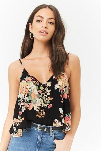 Forever21 Crisscross Rose Print Top