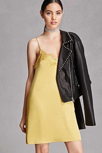 Forever21 Eyelash Lace Satin Slip Dress