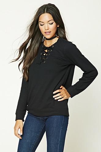 Forever21 Lace-up Front Sweatshirt