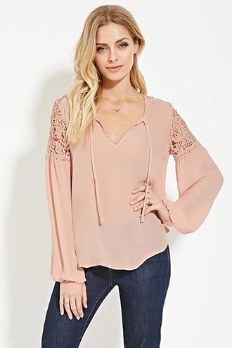 Love21 Women's  Contemporary Crochet-panel Top