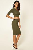 Forever21 Women's  Olive Ribbed Knit Pencil Skirt