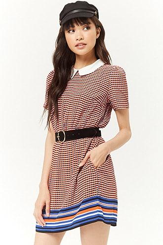 Forever21 Multicolor Houndstooth Striped-trim Dress