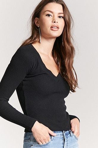 Forever21 V-neck Raglan Thermal Top