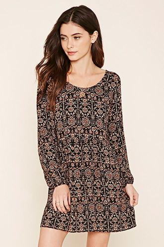 Forever21 Women's  Abstract Floral Peasant Dress