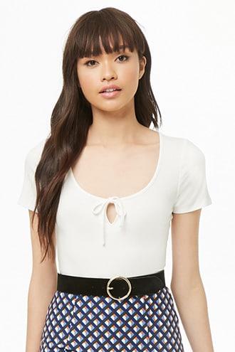Forever21 Ribbed Knit Tie-front Bodysuit