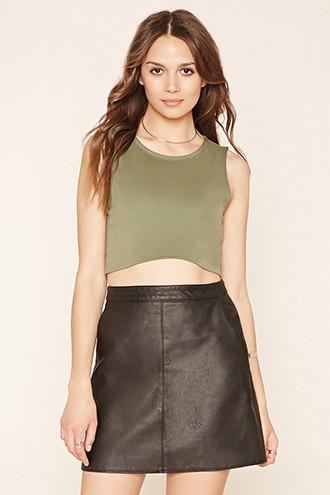 Love21 Women's  Black Contemporary Faux Leather Skirt