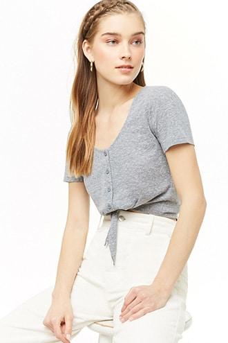 Forever21 Marled Tie-hem Crop Top