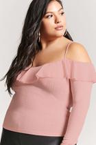 Forever21 Plus Size Ribbed Knit Open-shoulder Top