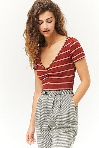 Forever21 Striped Ricrac-trim Top