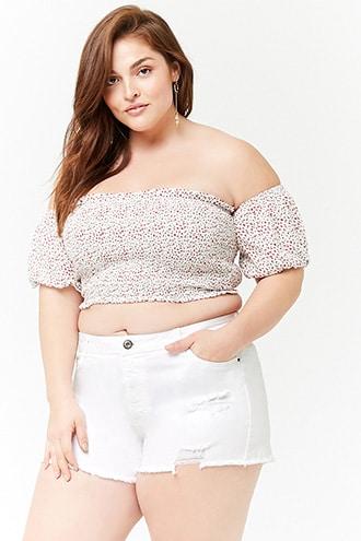 Forever21 Plus Size Smocked Floral Crop Top