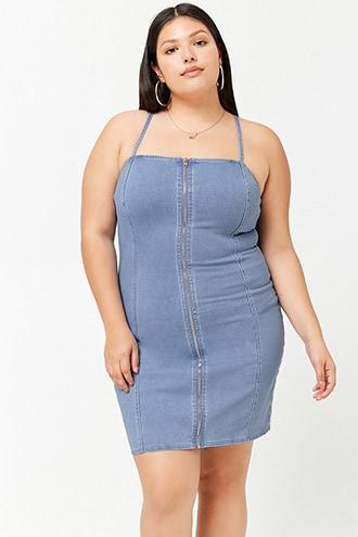 Forever21 Plus Size Zip-front Mini Denim Dress
