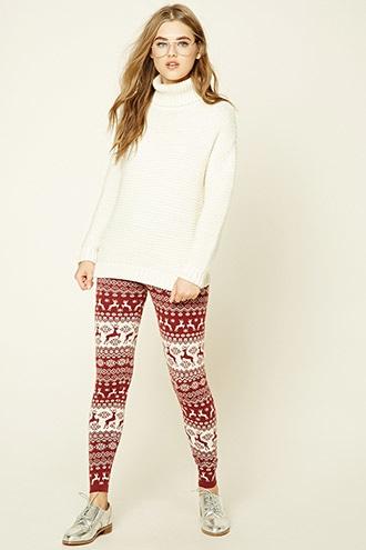 Forever21 Women's  Fair Isle Reindeer Leggings