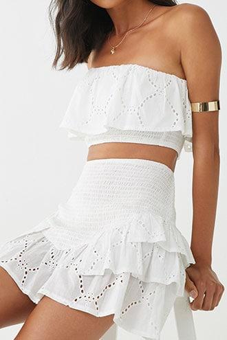 Forever21 Eyelet Trim Bandeau & Mini Skirt Set