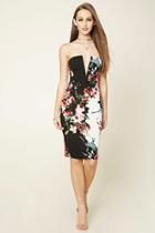 Forever21 Women's  Black & Red Strapless Floral Bodycon Dress