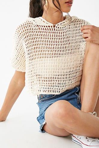 Forever21 Hooded Open-knit Crop Top