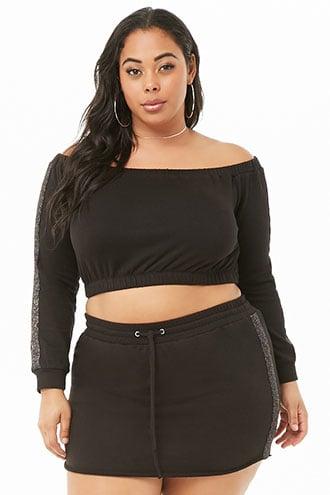 Forever21 Plus Size Rainbow Metallic Crop Top & Skirt Set
