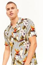 Forever21 Striped Parrot & Floral Print Shirt