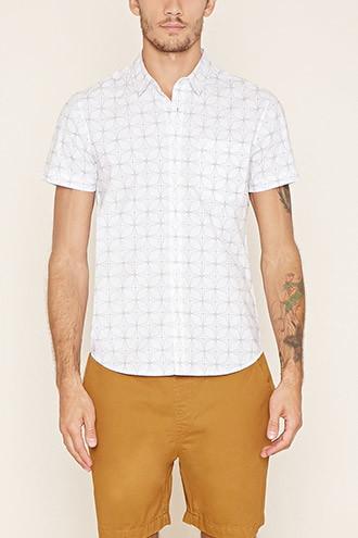 21 Men Men's White & Black Star Print Shirt