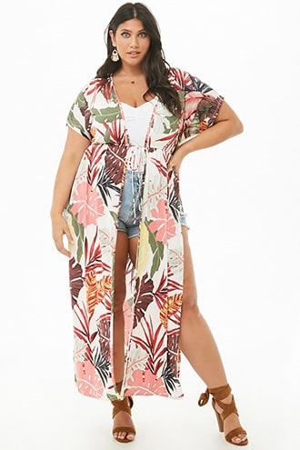 Forever21 Plus Size Tropical Leaf Print Cardigan