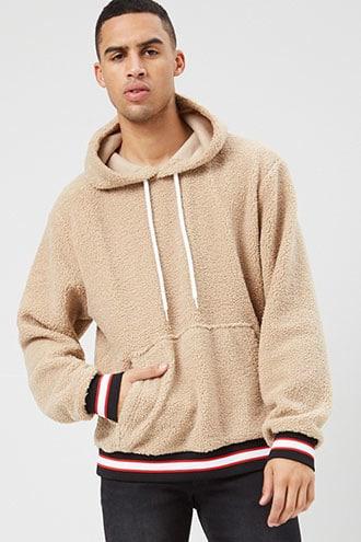 Forever21 Striped-trim Faux Fur Pullover Hoodie