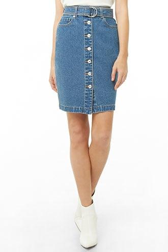 Forever21 Belted Button-front Denim Skirt