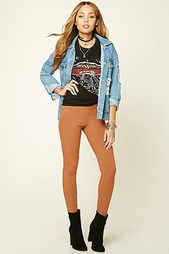Forever21 Women's  Light Brown Ribbed Knit Leggings