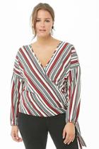 Forever21 Plus Size Crepe Mock Wrap Striped Top