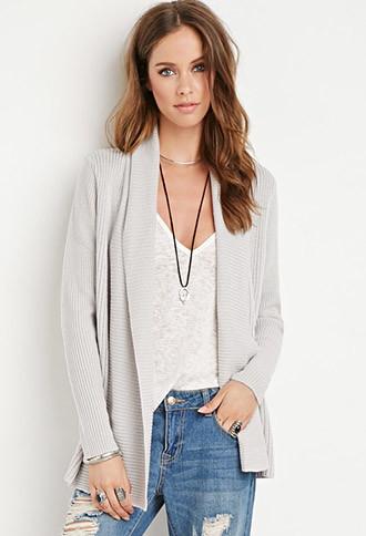 Forever21 Women's  Mixed Knit Cardigan (light Grey)