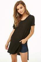 Forever21 Hooded High-low Slub Knit Top