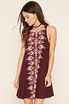 Forever21 Women's  Wine & Red Abstract Print Zipper Dress