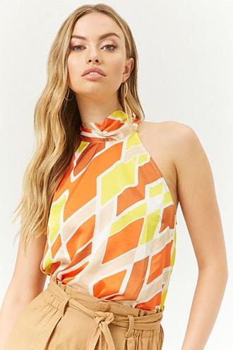 Forever21 Satin Geo Print Top