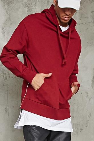 21 Men Men's  Burgundy Zip-hem Hoodie