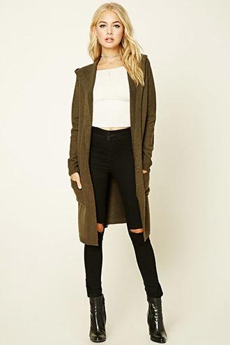 Forever21 Women's  Olive Fuzzy Hooded Cardigan