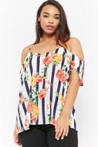 Forever21 Plus Size Striped Floral Open-shoulder Top