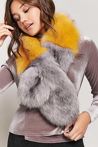 Forever21 Faux Fur Colorblock Scarf