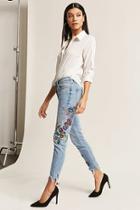 Forever21 Floral Sharkbite Hem Skinny Jeans