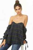 Forever21 Flannel Plaid Off-the-shoulder Top